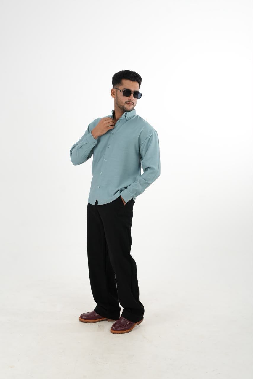 LINEN SLUB SKY BLUE DROP SHOULDER SHIRT