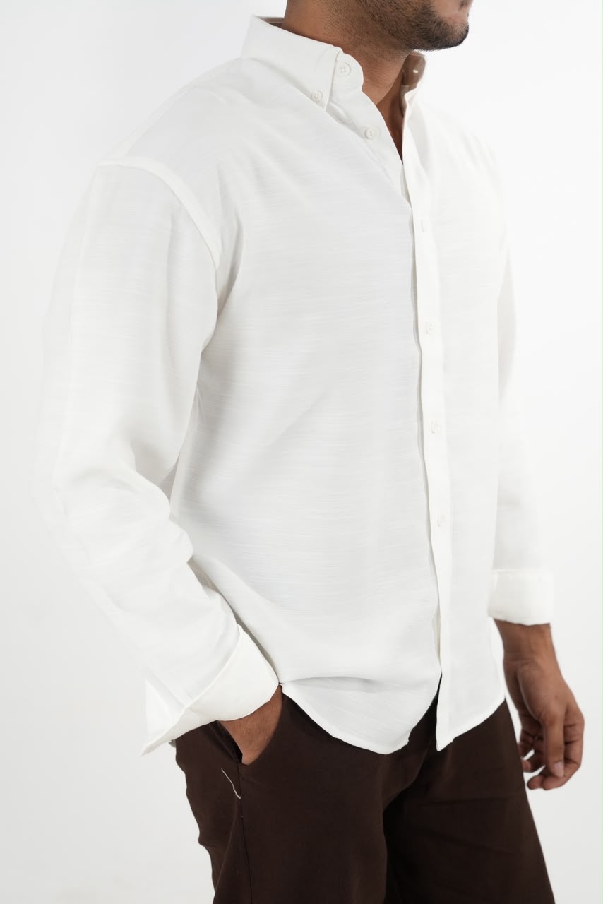 LINEN SLUB WHITE DROP SHOULDER SHIRT