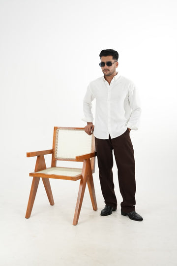 LINEN SLUB WHITE DROP SHOULDER SHIRT