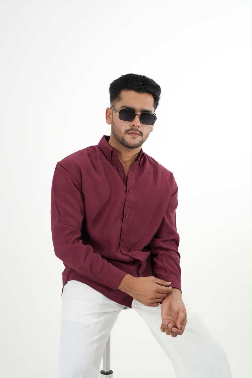 LINEN SLUB WINE DROP SHOULDER SHIRT