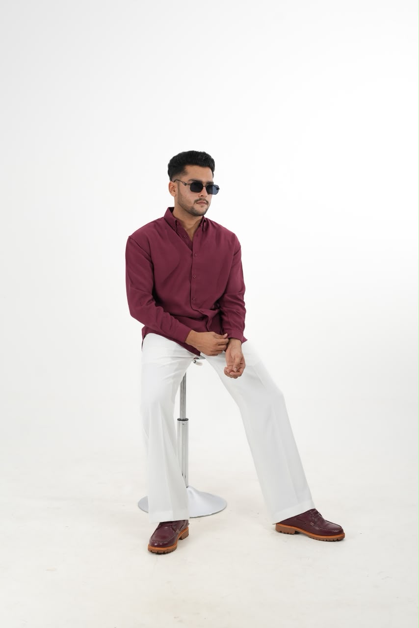 LINEN SLUB WINE DROP SHOULDER SHIRT