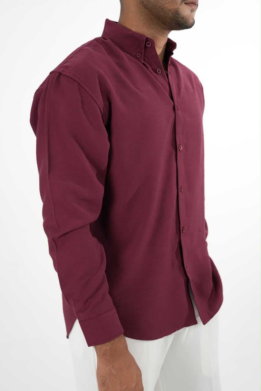 LINEN SLUB WINE DROP SHOULDER SHIRT