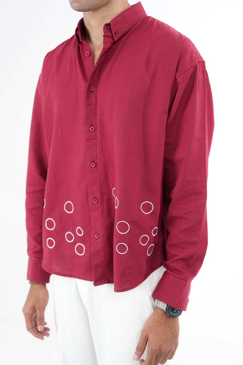 LINEN WINE EMBROIDERY SHIRT