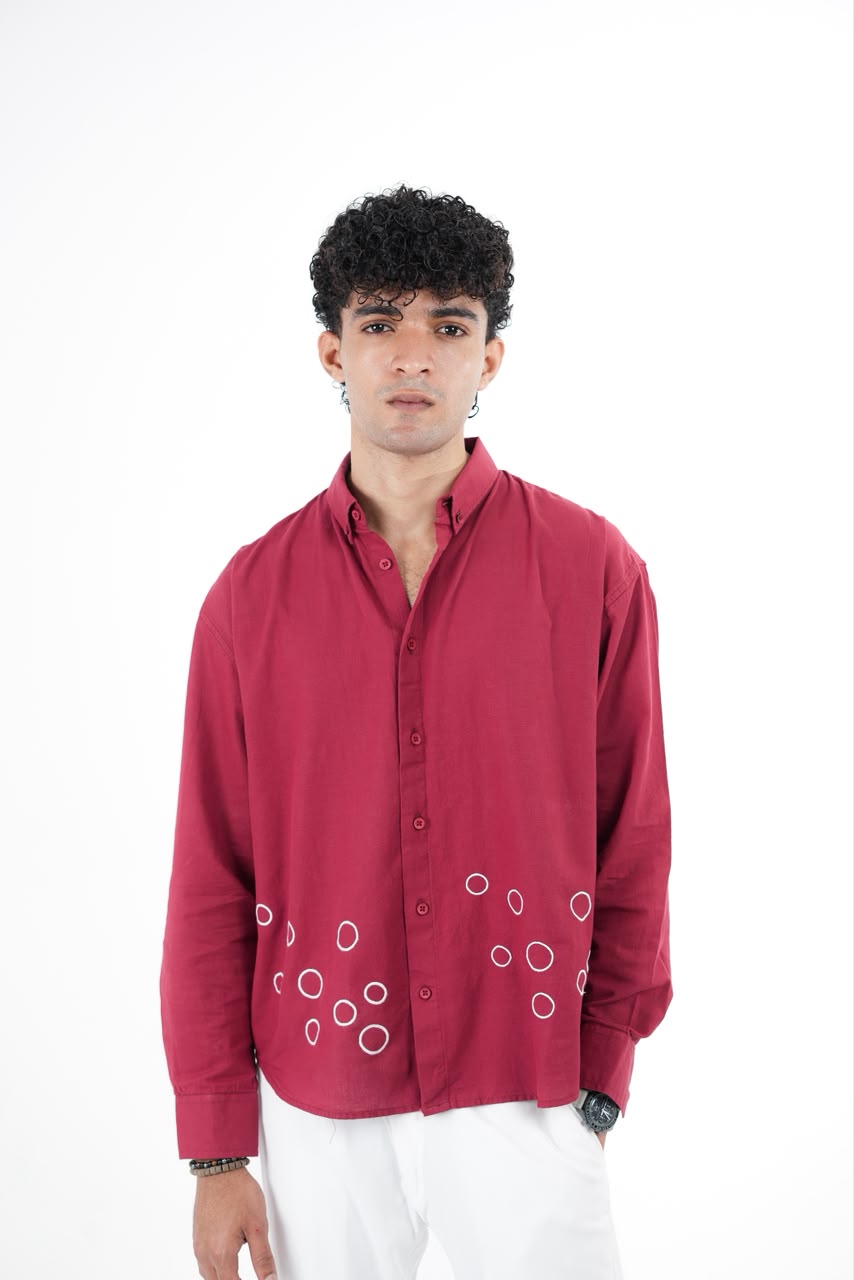 LINEN WINE EMBROIDERY SHIRT