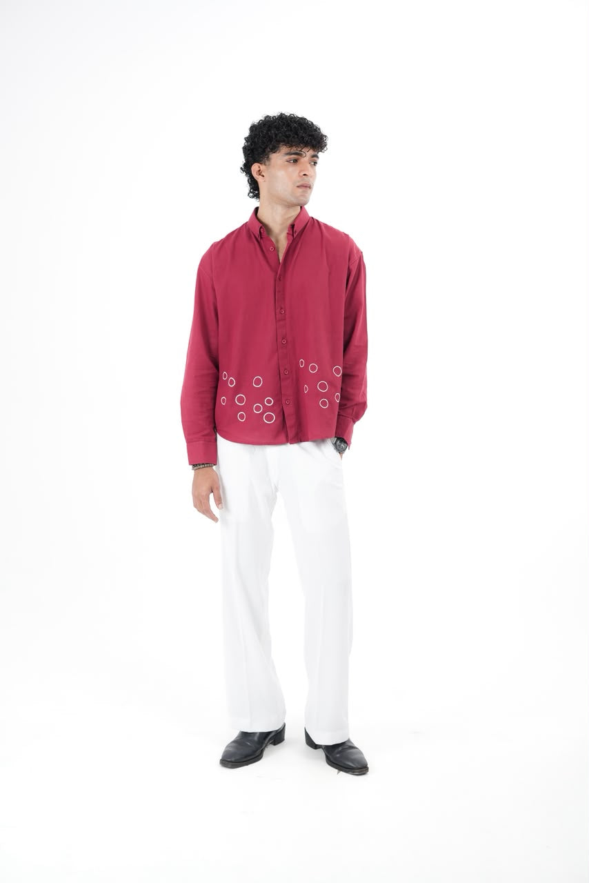 LINEN WINE EMBROIDERY SHIRT
