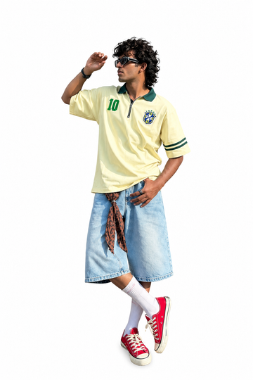 NATIONAL TEAM CREAM FIVE SLEEVE COLLAR T-SHIRT WITH EMBROIDERY