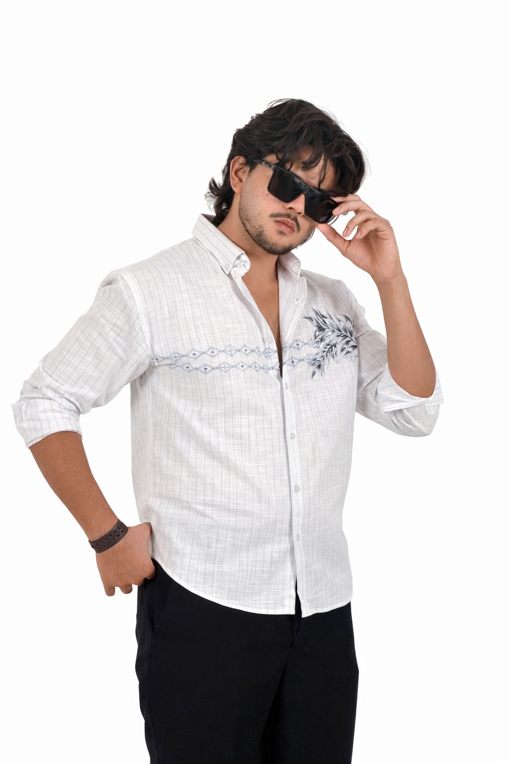 Overseized down shoulder shirt with print