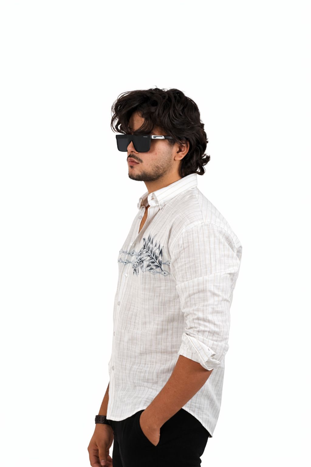 Overseized down shoulder shirt with print