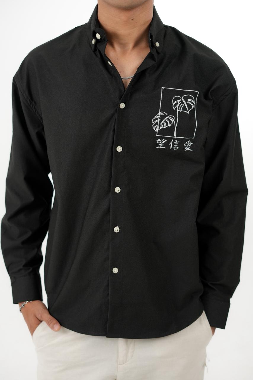 Black Drop Shoulder Print Shirt