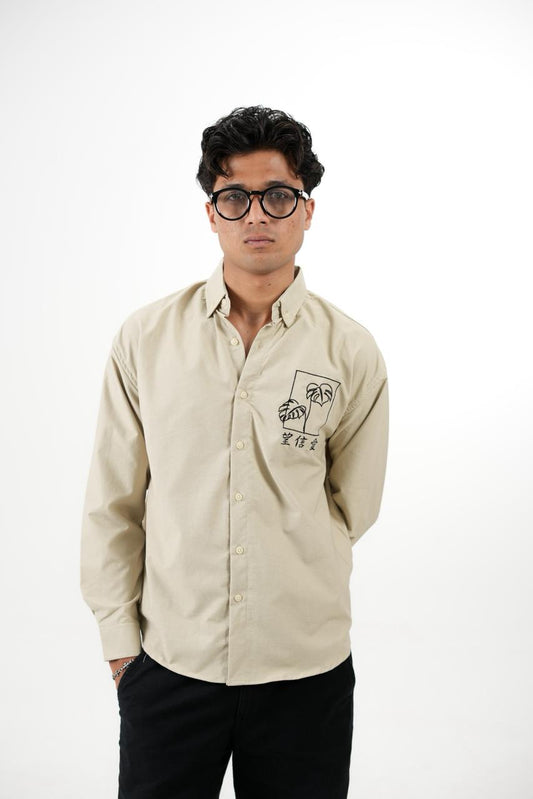 Beige Drop Shoulder Print Shirt