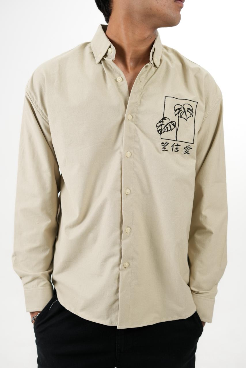 Beige Drop Shoulder Print Shirt