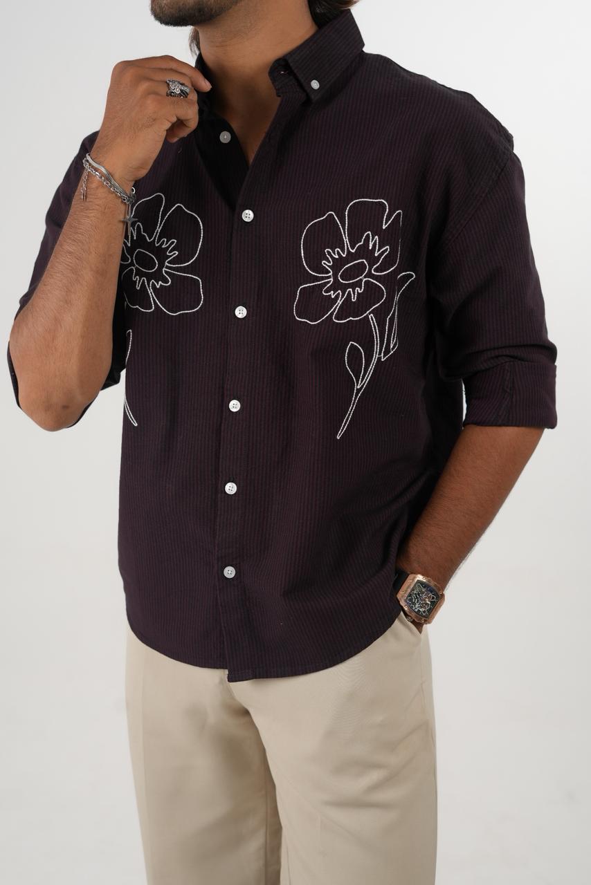 Meroon Oxford Stripe Shirt with embroidery