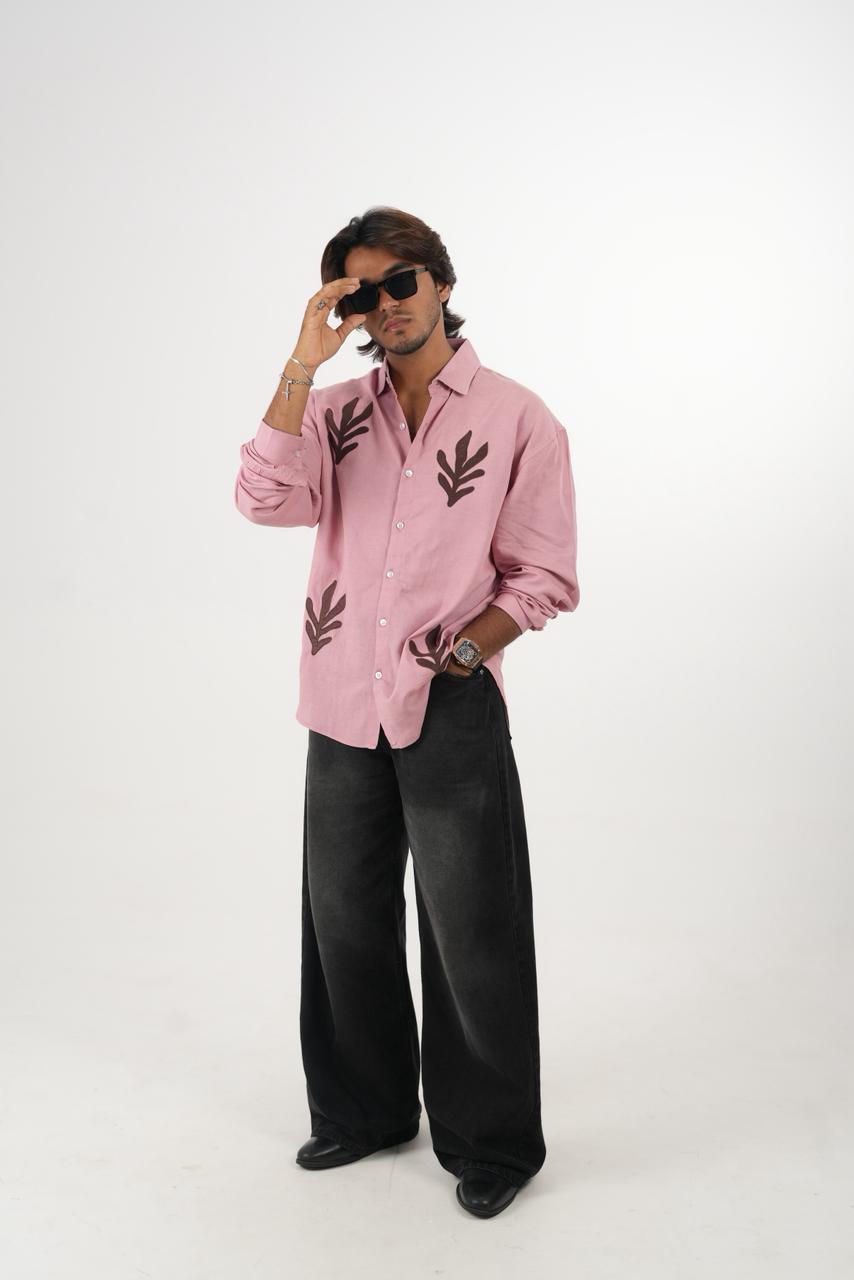 Dusty Rose Oversized Linen Shirt with embroidery