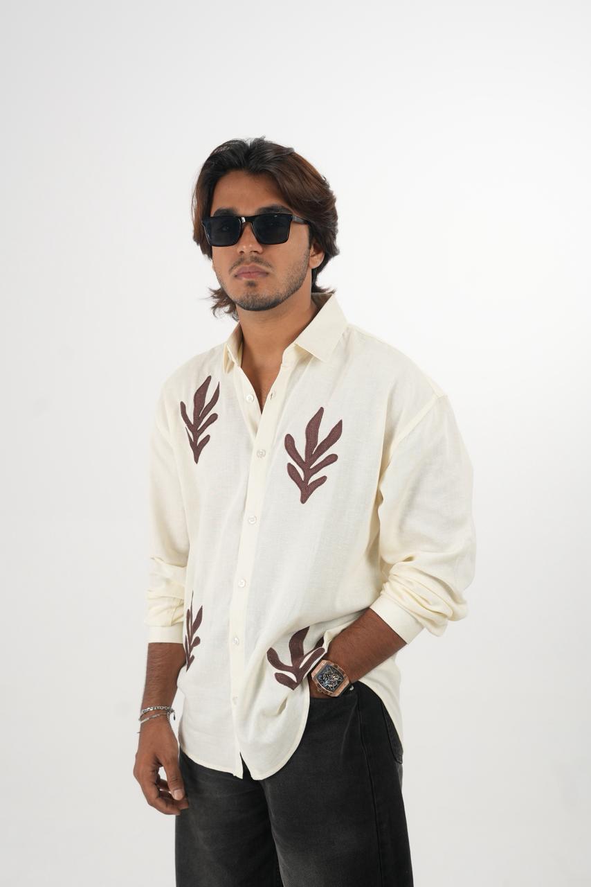 Off White Oversized Linen Shirt with embroidery