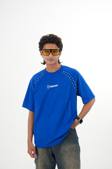 Overseized Drop shoulder Blue tshirt with stone