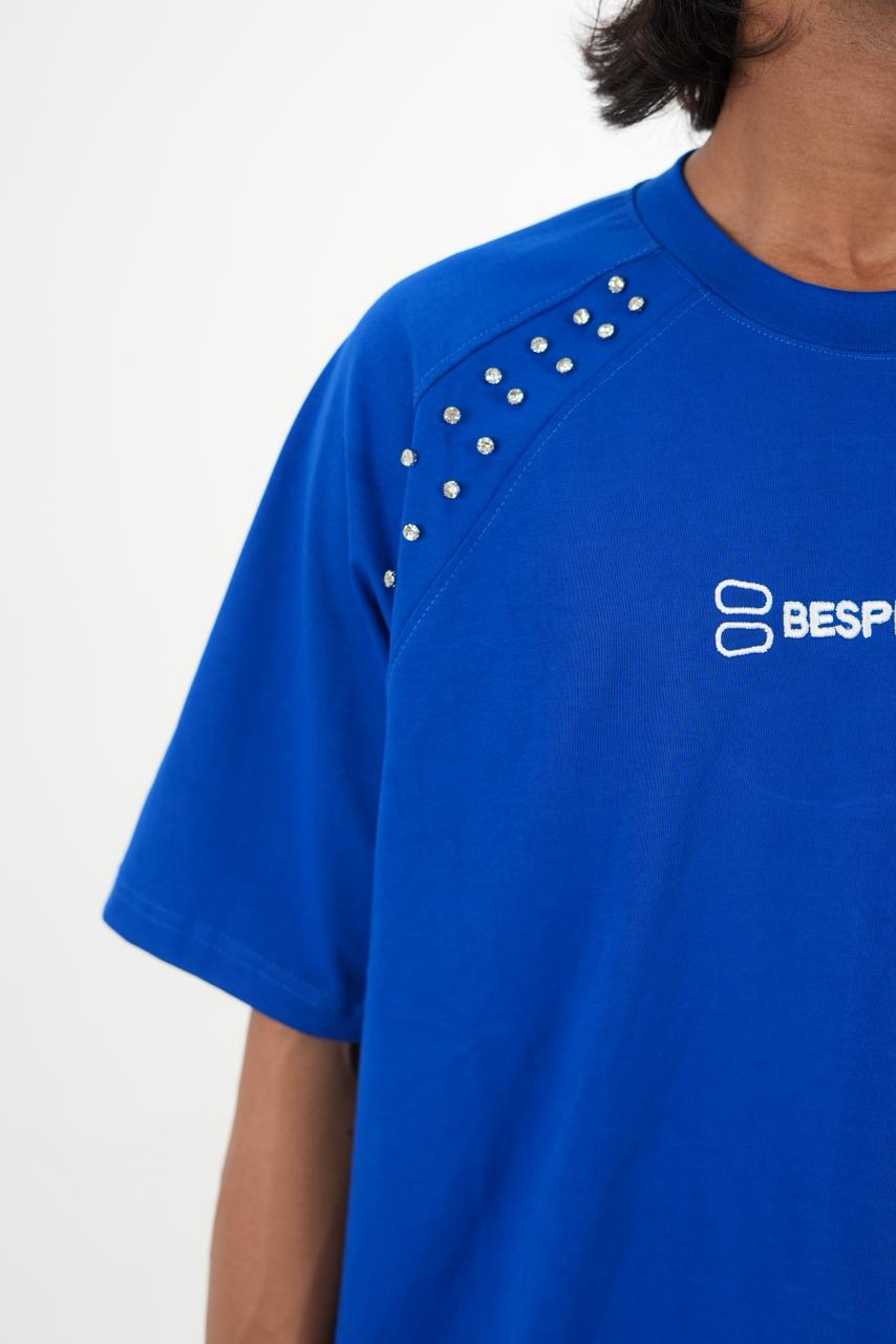 Overseized Drop shoulder Blue tshirt with stone