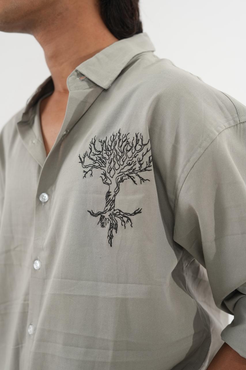 Grey Linen shirt with Embroidery