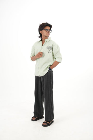 Mint Green Linen shirt with Embroidery