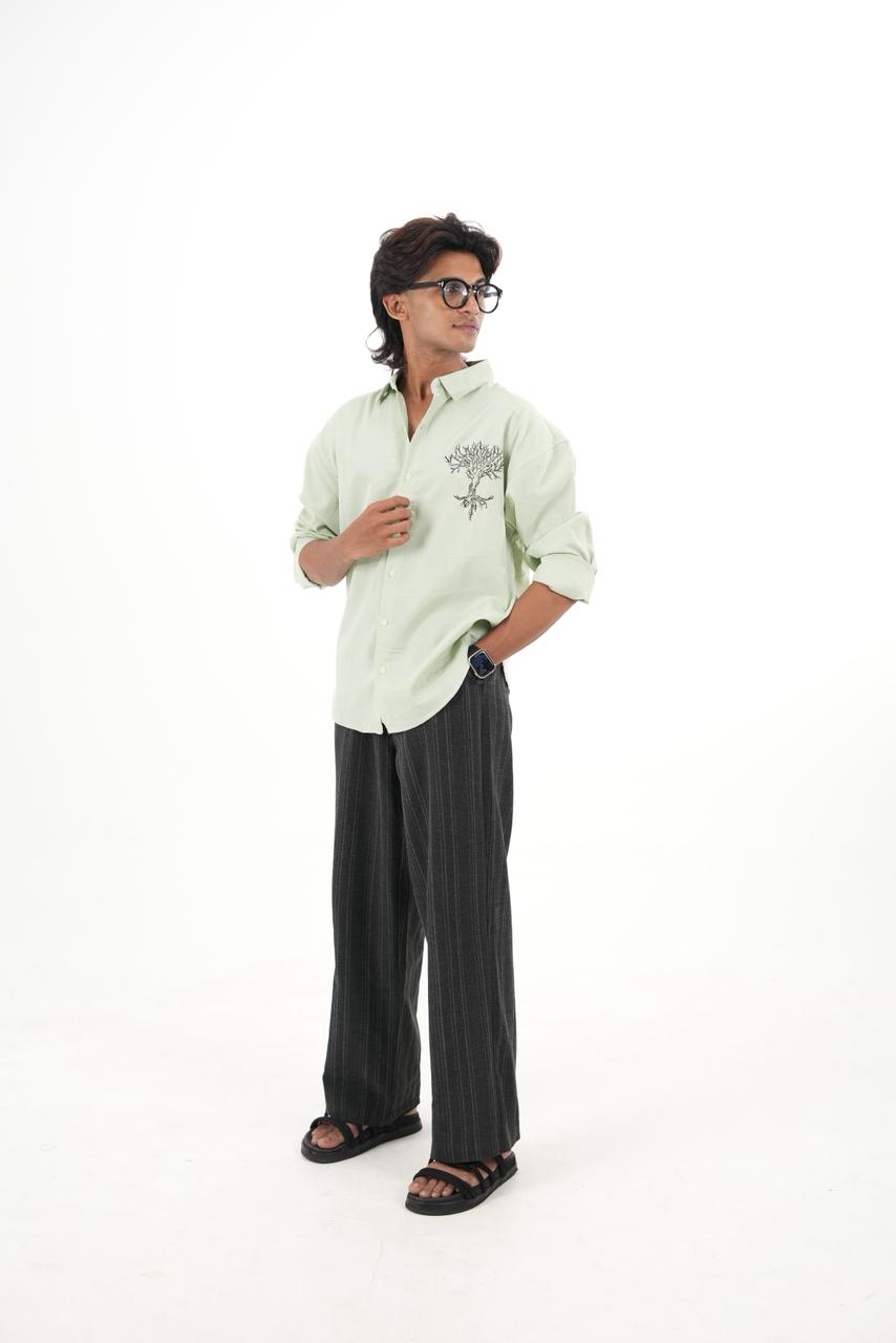 Mint Green Linen shirt with Embroidery