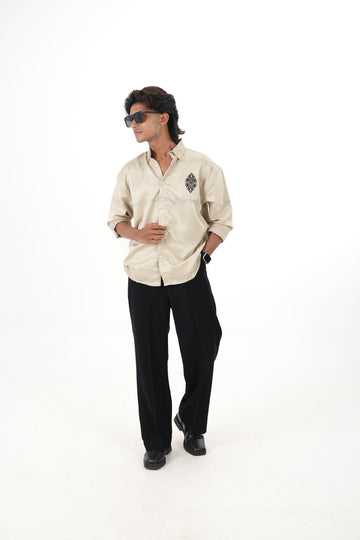 Beige Premium Jacquard Embroidered Shirt
