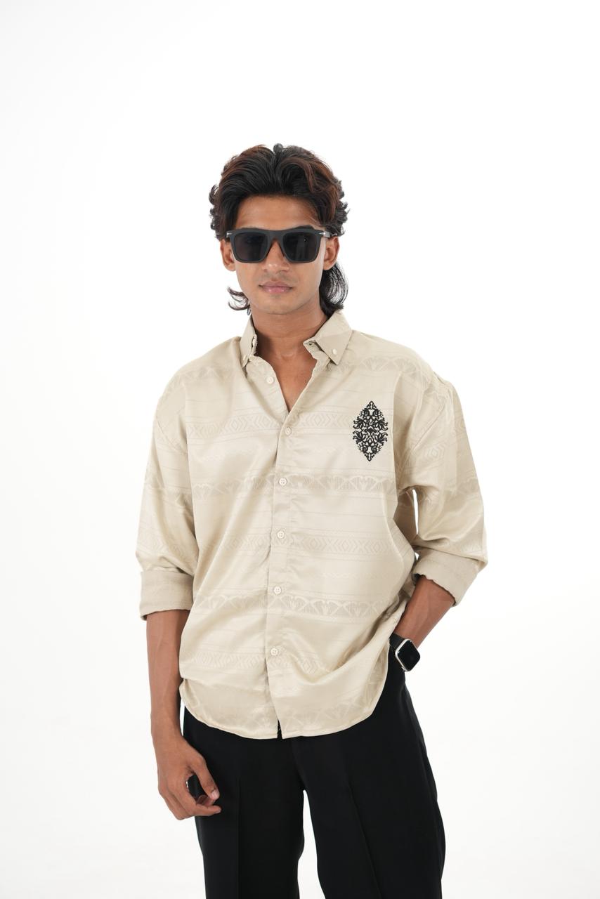 Beige Premium Jacquard Embroidered Shirt