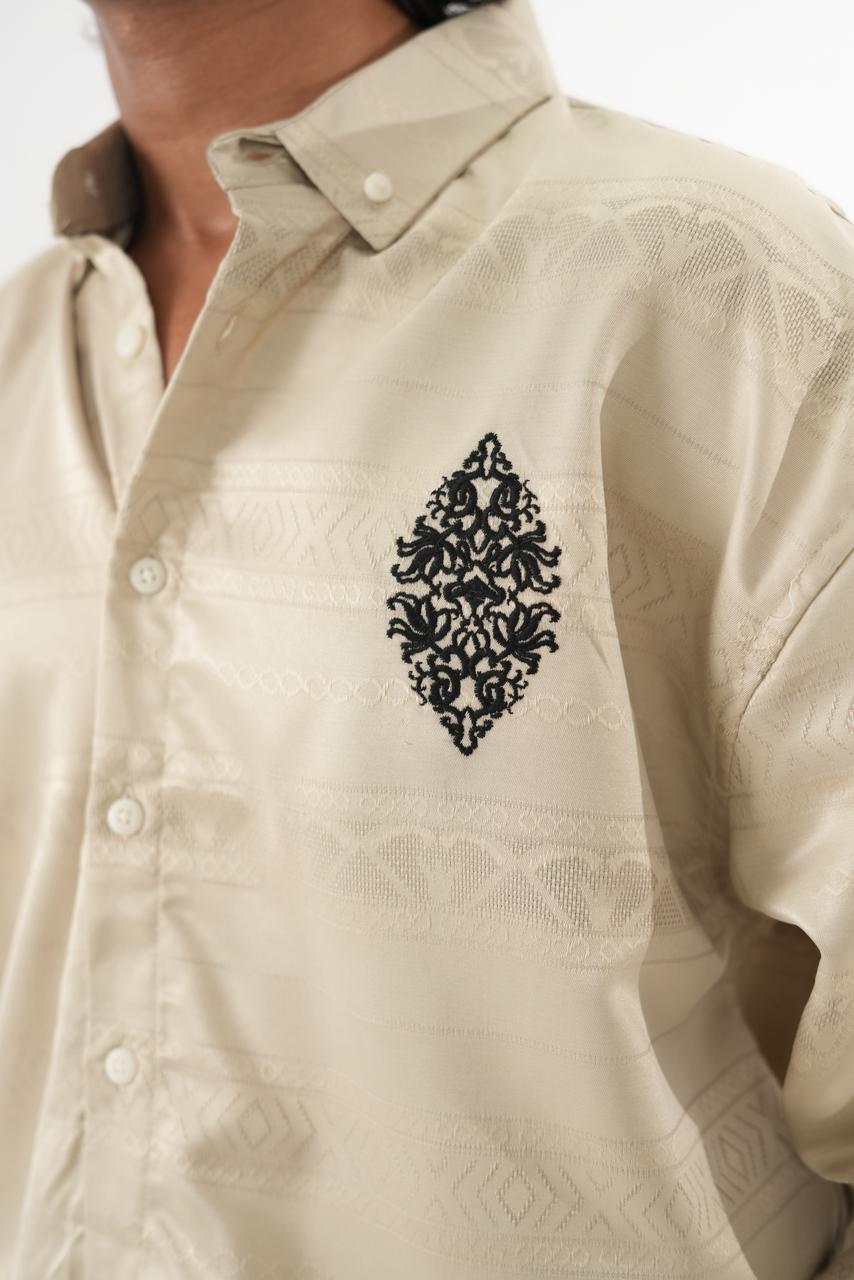 Beige Premium Jacquard Embroidered Shirt