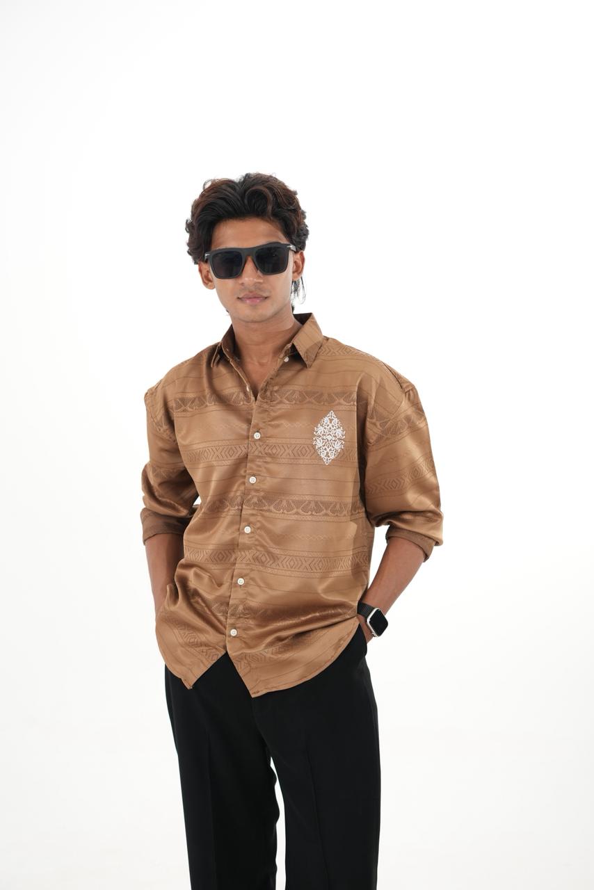 Bronze Jaquard design fabric shirt with embroidery
