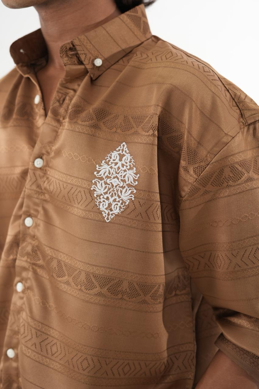 Bronze Jaquard design fabric shirt with embroidery