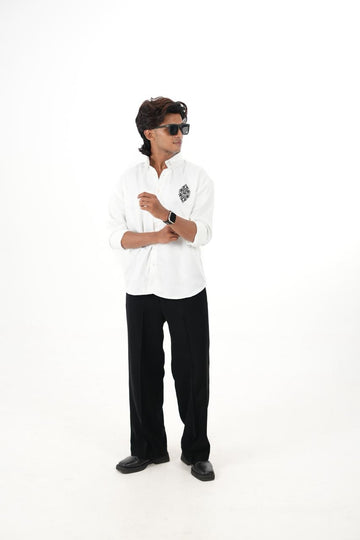 White Jaquard design fabric shirt with embroidery