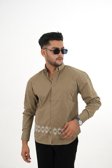 Imported Khaki Shirt with Signature Embroidery