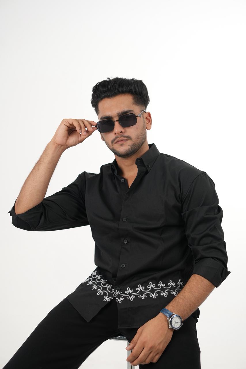 Imported Black Shirt with Signature Embroidery