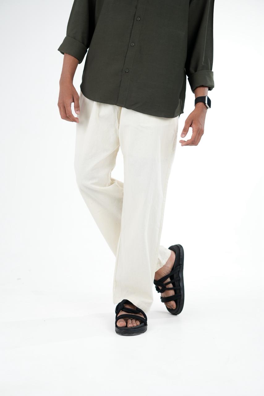 Premium Off-White Relaxed Linen Trousers