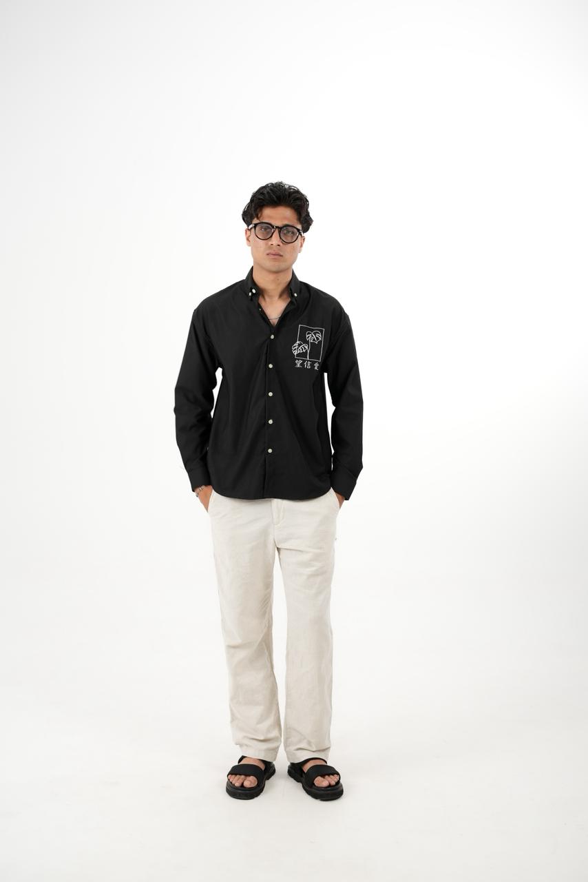 Black Drop Shoulder Print Shirt