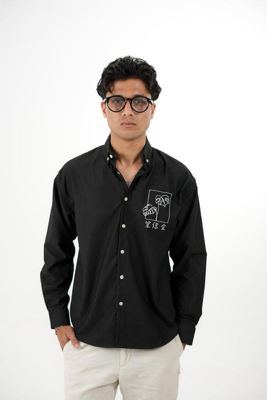 Black Drop Shoulder Print Shirt