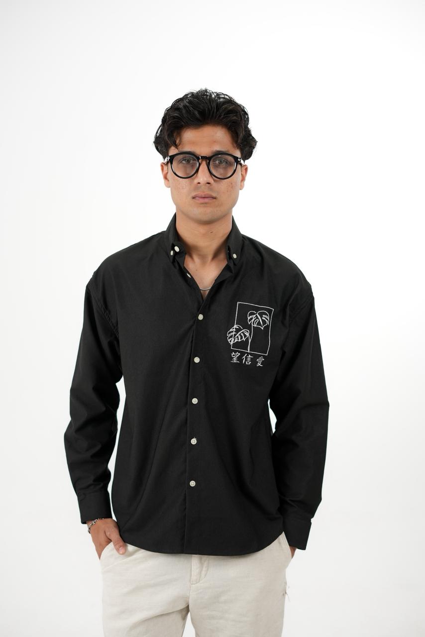 Black Drop Shoulder Print Shirt