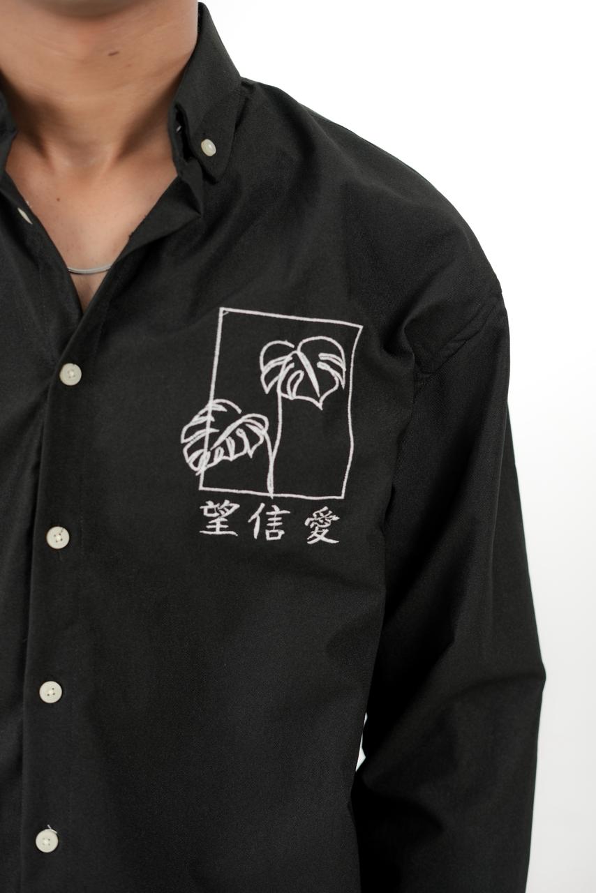 Black Drop Shoulder Print Shirt