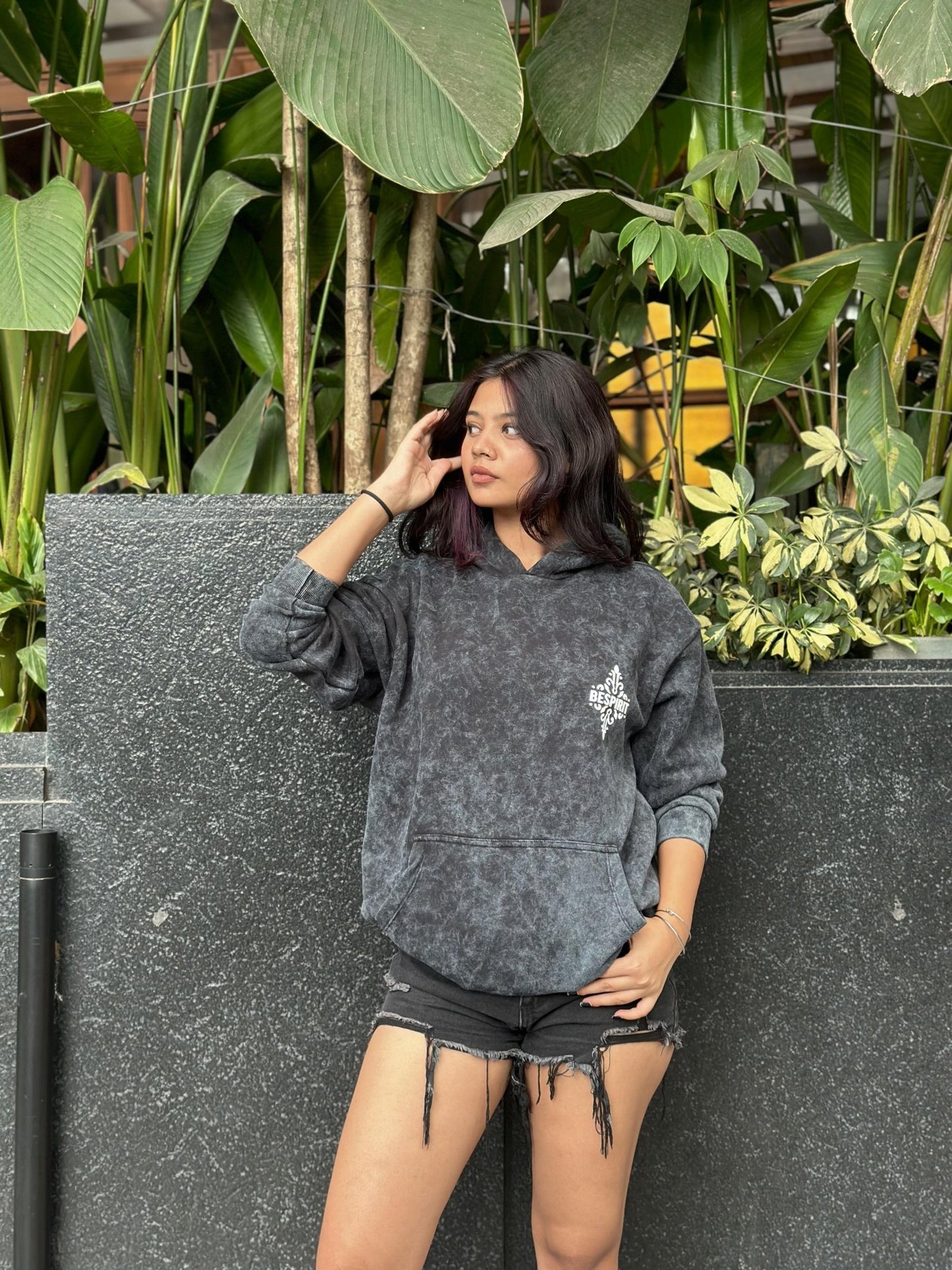 Down Shoulder Hoodies With Puff Print - My Store