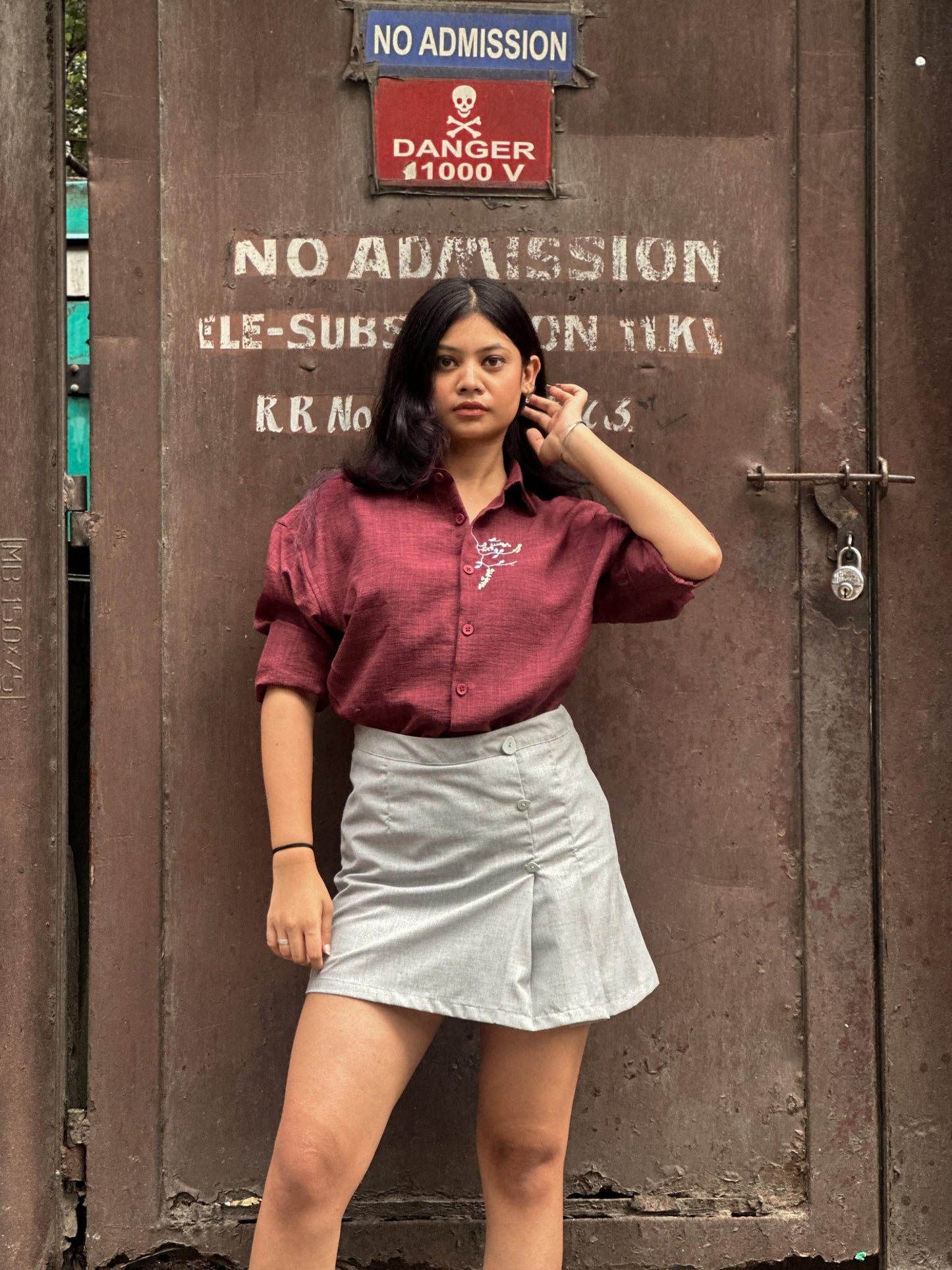 Down Shoulder Shirt With Emproidery Fabric Imported Linen - My Store
