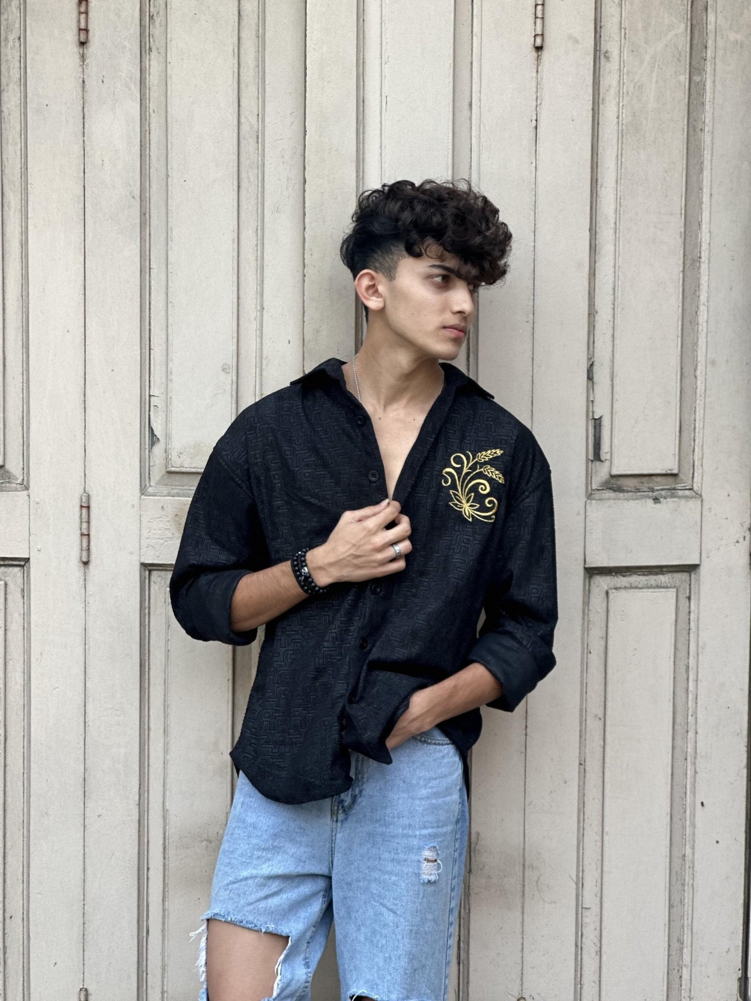 FULL SLEEVE OVERSEIZED SHIRT WITH EMPROIDERY - My Store