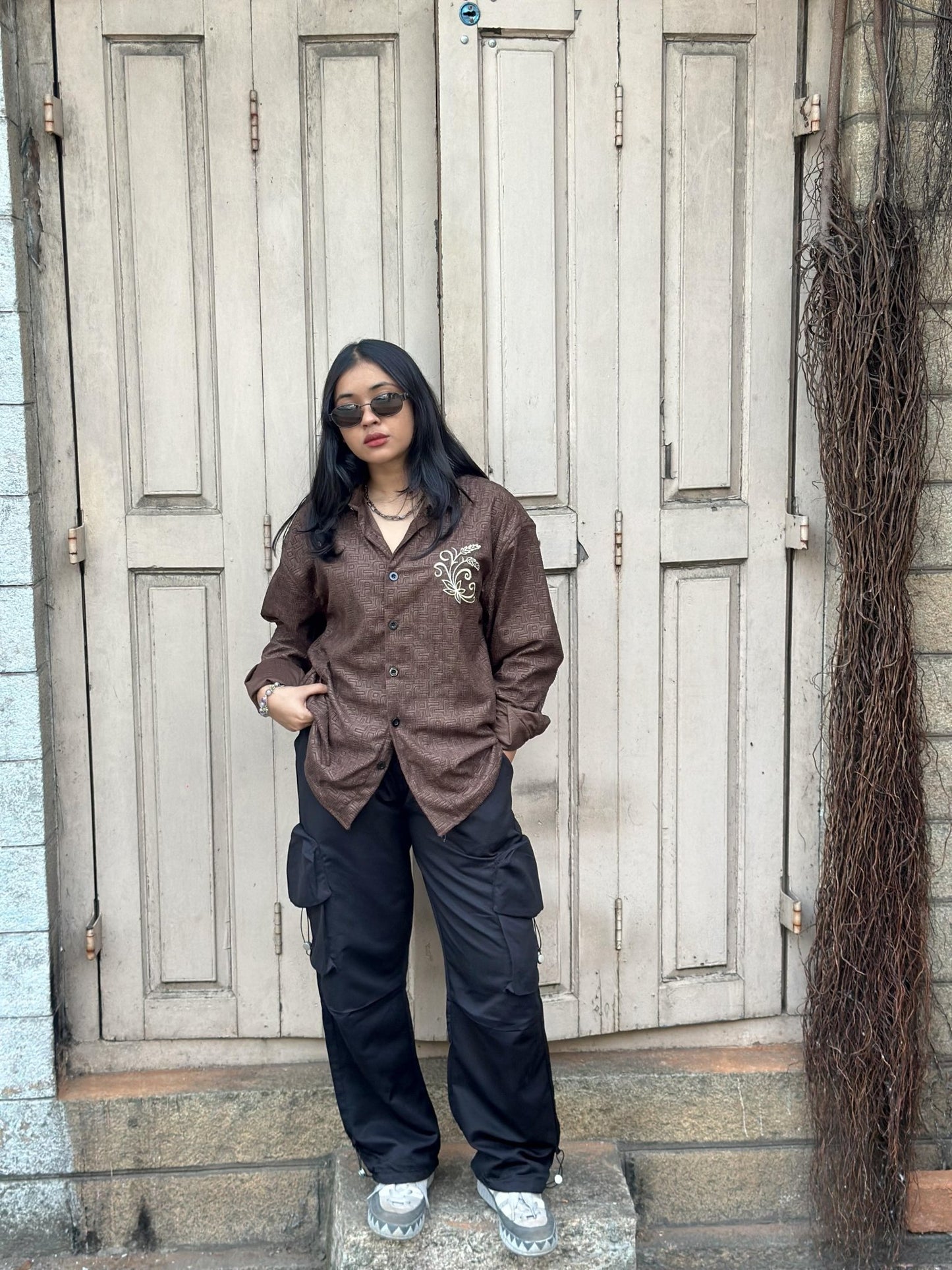 FULL SLEEVE OVERSEIZED SHIRT WITH EMPROIDERY - My Store