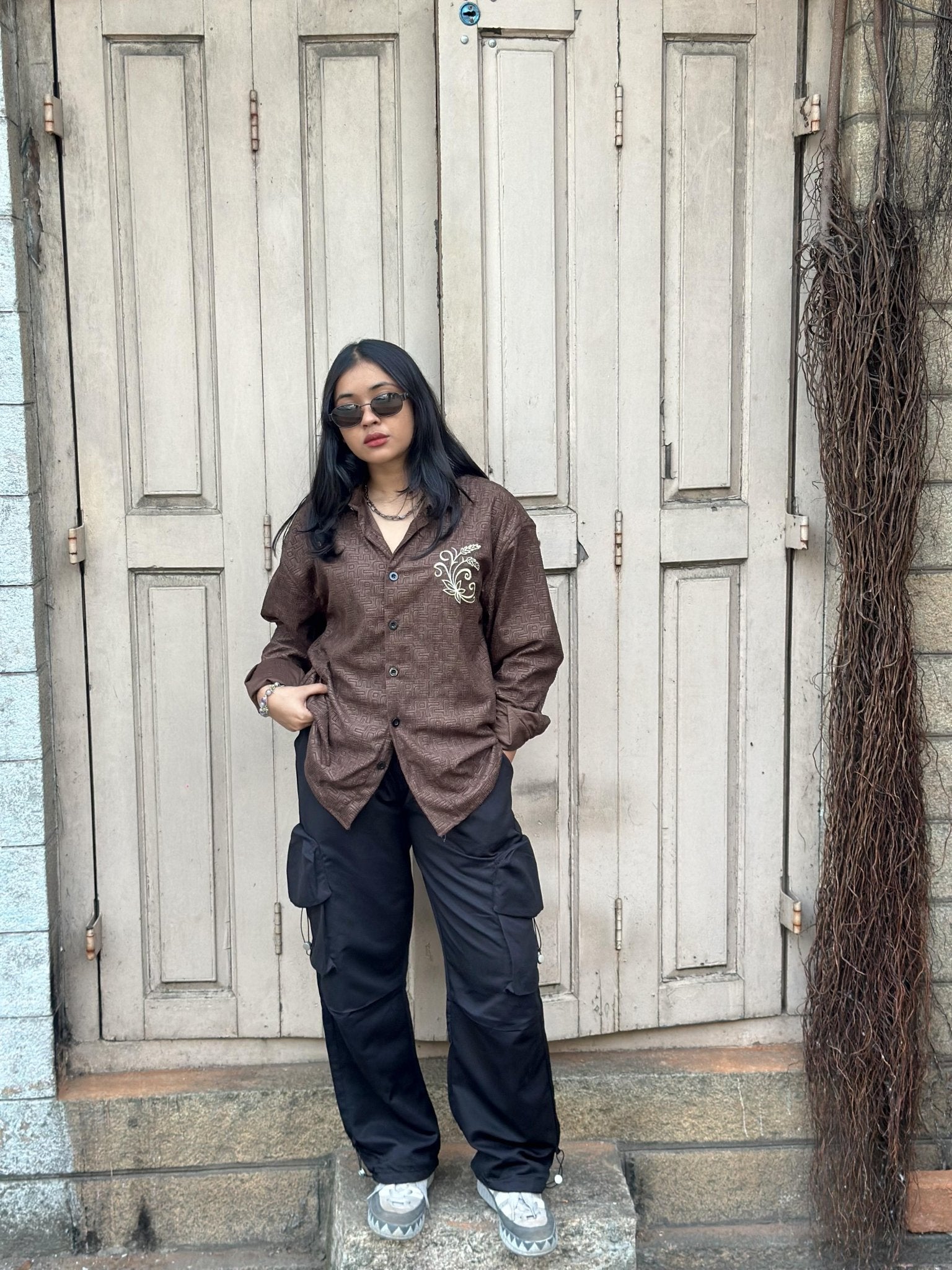 FULL SLEEVE OVERSEIZED SHIRT WITH EMPROIDERY - My Store